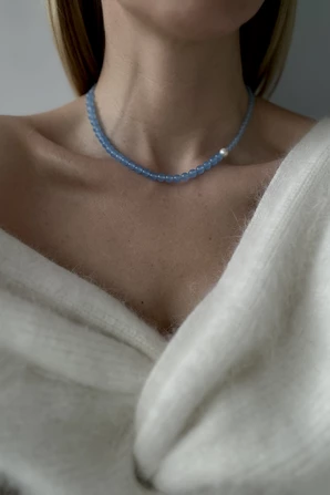 Колье BLUE AGATE из голубого агата с жемчужиной — фото 2