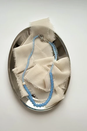 Колье BLUE AGATE из голубого агата с жемчужиной — фото 6