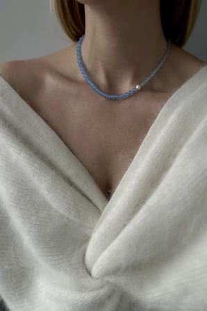 Колье BLUE AGATE из голубого агата с жемчужиной — фото 3