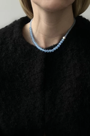 Колье BLUE AGATE из голубого агата с жемчужиной — фото 4